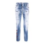 Logo Print Slim-Cut Jeans Dsquared2 , Blue , Heren