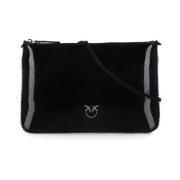 Zwarte leren Pochette met Love Birds Pinko , Black , Dames