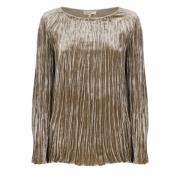 Beige Velvet Sweater Ronde Hals Lange Mouwen Antonelli Firenze , Beige...