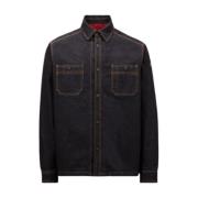 Donkerblauwe Denim Shirt met Regenwerende Voering Moncler , Blue , Her...