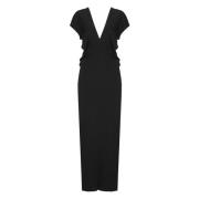 Zwarte V-hals jurk voor vrouwen Khaite , Black , Dames