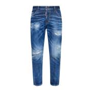 Blauwe Denim Jeans met Whiskering Effect Dsquared2 , Blue , Heren