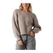 Grijze Ribgebreide Trui met Strikdetail Co'Couture , Gray , Dames