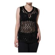 Zwarte Paillet Tanktop met Ronde Hals Dolce & Gabbana , Black , Dames