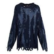 Versleten Katoenen Crew-Neck Sweater R13 , Blue , Dames