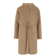 Kameelwolblend Hooded Jas Moncler , Brown , Dames