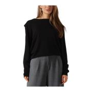 Zwarte Gebreide Pullover Trui Minus , Black , Dames