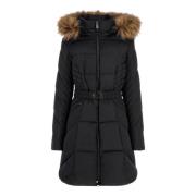 Lange Zwarte Parka met Afneembare Bontkraag Guess , Black , Dames