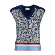 Blauwe V-hals Zijden Katoenen Vest Salvatore Ferragamo , Multicolor , ...