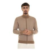 Merino Wol Zip Cardigan met Contrastdetails Gran Sasso , Brown , Heren