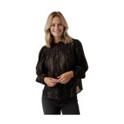 Midnight Lurex Blouse met Ballonmouwen By-Bar , Black , Dames