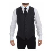 Grijze Gestreepte Formele Wollen Vest Dolce & Gabbana , Gray , Heren