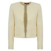 Ivoor Bouclé Kristal Geborduurd Jas Max Mara Studio , Beige , Dames