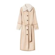 Lange Suède Effect Jas Twinset , Beige , Dames