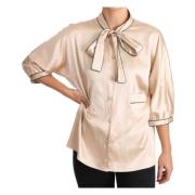 Elegante Beige Zijdeblend Blousetop Dolce & Gabbana , Beige , Dames