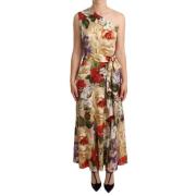 Bloemen One Shoulder Midi Jurk Dolce & Gabbana , Beige , Dames