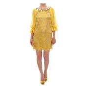 Gele Kant Mini Jurk met Kristalversiering Dolce & Gabbana , Yellow , D...