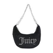 Zwarte Velvet Schoudertas met Strass Logo Juicy Couture , Black , Dame...