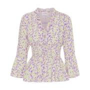 Lila/Gele Bloem Top met 3/4 Mouwen American Dreams , Purple , Dames