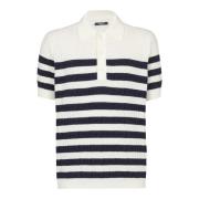 Gestreept Gebreid Poloshirt met Monogram Balmain , White , Heren