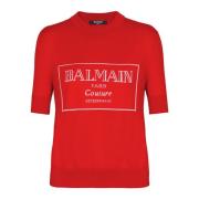 Couture two-tone gebreide top Balmain , Red , Dames