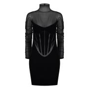 Semi-transparante fluwelen minijurk met flock Mugler , Black , Dames