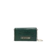 Groene Krokodil-Effect Clutch Tas met Gouden Logo Love Moschino , Gree...