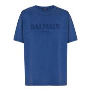 Los T-shirt met vintage borduurwerk Balmain , Blue , Heren