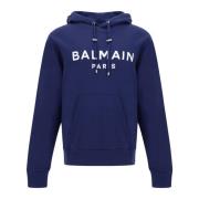 Navy Blue Monogram Hoodie Balmain , Blue , Heren