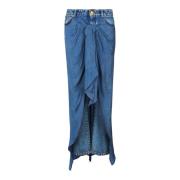 Denim jeans met gedrapeerd rokje Balmain , Blue , Dames