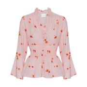 Bloemen Smocked Top met 3/4 Mouwen American Dreams , Pink , Dames