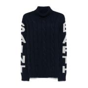 Navy Blue Kabeltrui Sweater MC2 Saint Barth , Blue , Heren