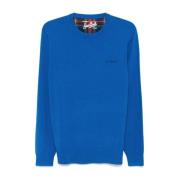 Blauwe Wol-Kasjmier Trui met Logo MC2 Saint Barth , Blue , Heren