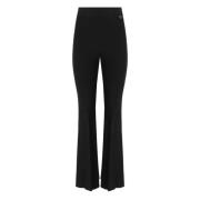 Zwarte Geribbelde Flare Broek met Gouden Logo Detail Twinset , Black ,...