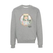 Vos Print Ronde Hals Sweatshirt Maison Kitsuné , Gray , Heren