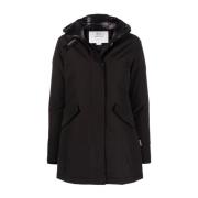 Zwarte Winterjas met Verborgen Rits en Capuchon Woolrich , Black , Dam...