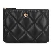 Gewatteerde Leren Clutch met Ritssluiting Tory Burch , Black , Dames