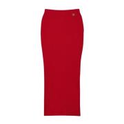 Geribbelde Gebreide Midirok Twinset , Red , Dames