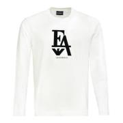 Lange Mouw Logo T-shirt Wit Zwart Emporio Armani , White , Heren