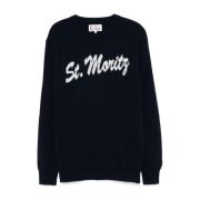 Blauwe Wol-Kasjmier Trui met Logo MC2 Saint Barth , Blue , Heren