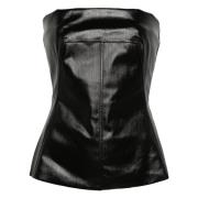 Coated-Denim Panelled Bustier Top Zwart Rick Owens , Black , Dames