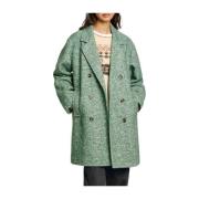 Groene Wollen Blend Double-Breasted Jas Pepe Jeans , Green , Dames