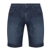 Denim Bermuda Shorts met Leren Logo Emporio Armani , Blue , Heren