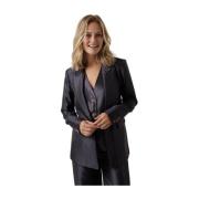 Satin Blazer met Klassieke Details Aime´e the Label , Purple , Dames