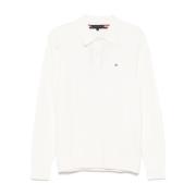 Beige Gebreid Poloshirt Geborduurd Logo Tommy Hilfiger , White , Heren