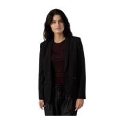 Zwarte Blazer met Knoopsluiting en Zakken MOS Mosh , Black , Dames