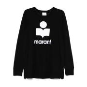 Zwarte Linnen Trui met Flocked Logo Isabel Marant , Black , Heren