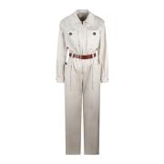 Katoenen Twill Jumpsuit met Gouden Gesp Saint Laurent , White , Dames