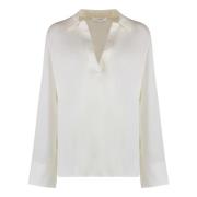 V-hals Zijden Blouse Vince , White , Dames