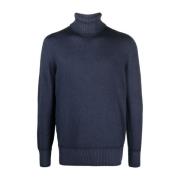 Navy Blue Merino Wol Coltrui Sweater Drumohr , Blue , Heren